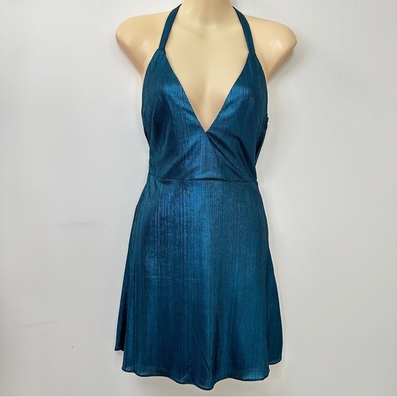 NBD Dresses & Skirts - Revolve NBD X NAVEN Blue Metallic Halter Mini Dress Sz S